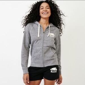 Roots salt and pepper sweatshirt hoodie zipper women's medium